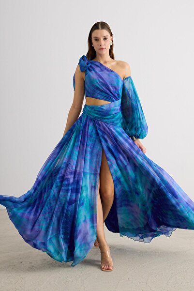 Carmen Mor Tek Kol Empirme Şifon Abiye Elbise