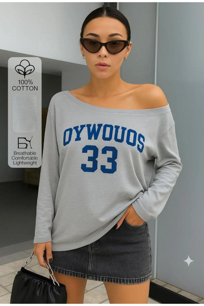 npLStore Γυναικείο μπλουζάκι με μακρυμάνικο μπλουζάκι με στάμπα Oywouos 33 γι...