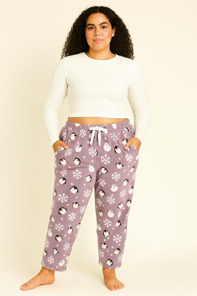 Pemilo Women's 401 Plus Size Fleece Single Bottom with Pockets Lila