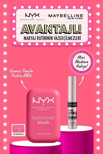 NYX Professional Makeup Buttermelt Blush Kremsi Pembe Pudra Allık 08 & Lash Sensational Maskara Mini