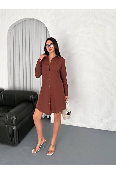 JESSE STORY KADIN KETEN TUNİK & GÖMLEK ELBİSE NAKIŞ DETAYLI %100 PAMUK KUMAŞ