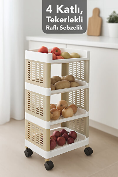 Meleni Home Tekerlekli Çok Amaçlı Mutfak Rafı - 4 Katlı Patates Soğanlık Orga...