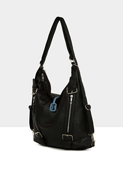 Bagmori Black Women's Soft Textured Belt Detailed Strap and Back Casual Bag M000008637