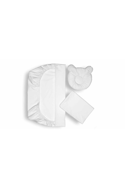 Somnart Crib Bedding Set + Baby Head Shaping Pillow, Egyptian Cotton, 60X120 Cm, White