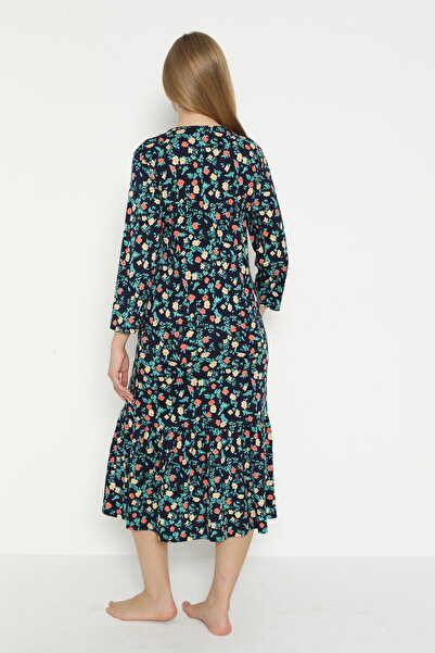 STELLETO Boydan Düğmeli Dantel Detaylı Truvakar Kollu Pamuklu Modal Elbise