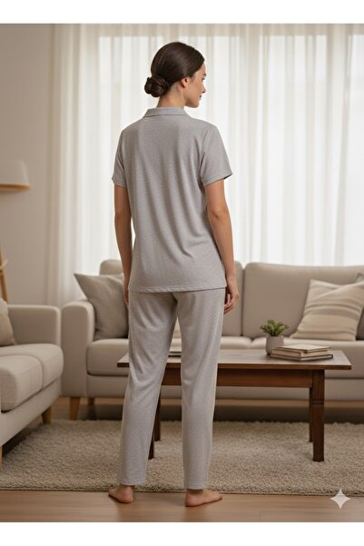 ELA Women's Gray Buttoned Pajama Set