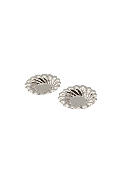 ANTEPSEPETİ Silver Plated Copper 2-Piece Tea Plate with Foliage Decoration