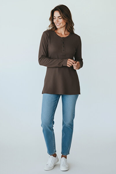 ECE GİYİM Women's Collar with Button Detail Seasonal Bluse