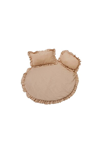 Somnart Waterproof Rug Set With Ruffle + 2 Cushions, Linen, Cream