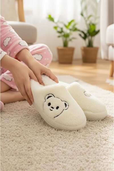 LETAO Γυναικείες παντόφλες σπιτιού με μαλακό βελούδινο με λεπτομέρεια αρκουδάκι