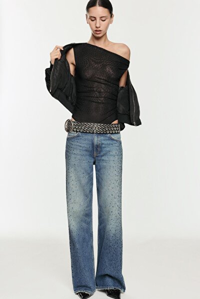 Pull & Bear Drapeli asimetrik taşlı body