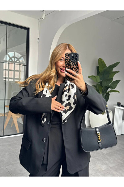 KÜBRA SÖYLEMEZ BOUTİQUE SİYAH BEJ LEOPAR ŞAL