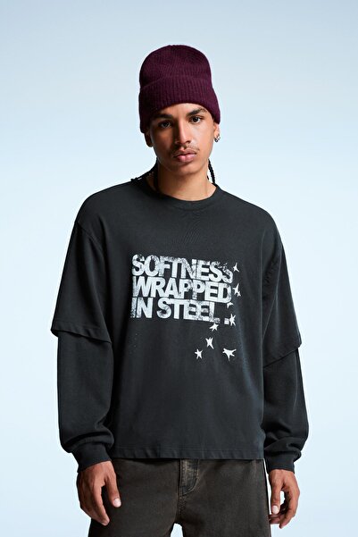 Bershka Printed double sleeve T-shirt