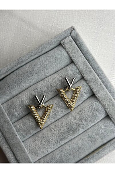 VELİT VOLA Double Color Stone V Earrings