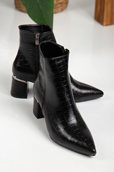 besoin shoes store Özel Tasarım Galvanizli Topuk Kroko Desenli Kadın Bot