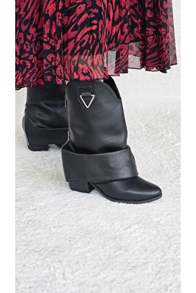 Melinta Shoes حذاء ميلينتا كاوبوي فضي للنساء من الجلد الأسود M0053