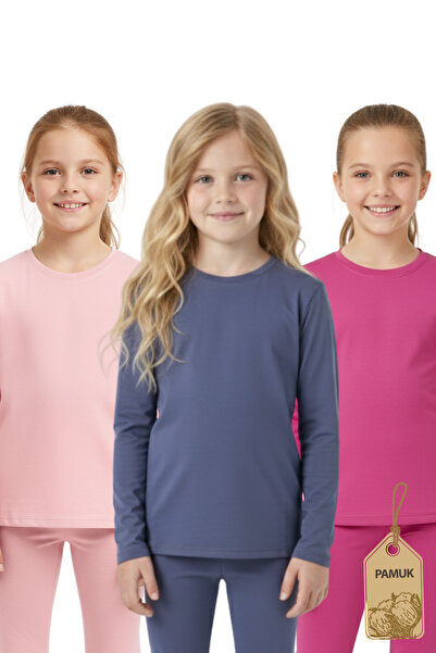 Difa Girl's Leggings and Long Sleeve T-Shirt Bottom Top Set 3-Piece Colorful Set (6 Pieces) – Fuchsia Lilac Powder