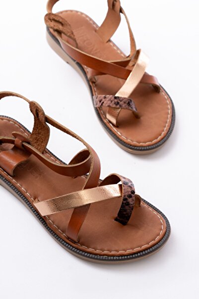 serkanseyyid 205-08 Taba Garni Orthopedic Genuine Leather Women's Sandals