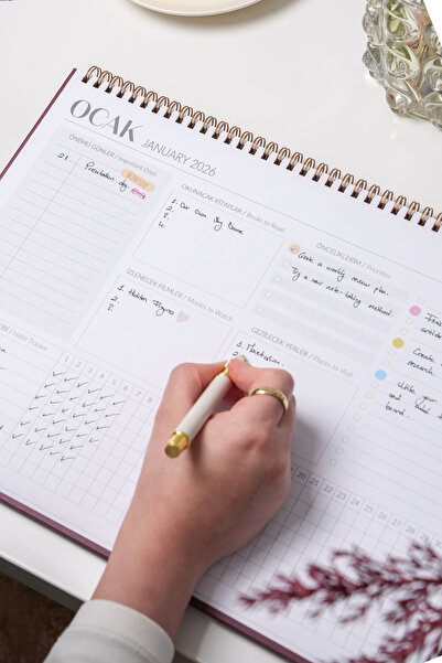 Matt Notebook 2026 Masaüstü Planlayıcı Takvim 25x35 cm - Bordo