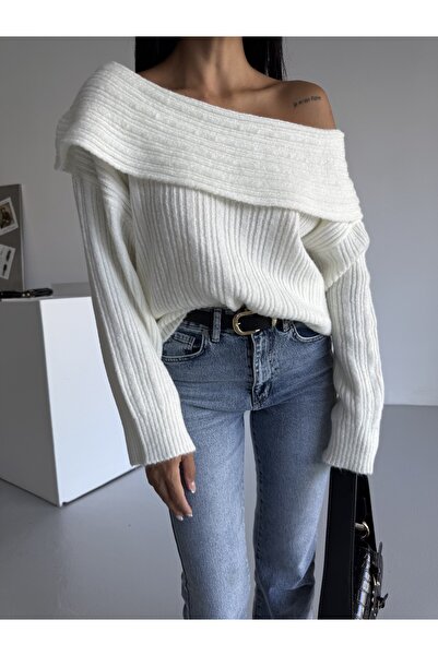 Bracha Pulover de tricotat pentru femei Madonna, cu guler, mărime standard, confortabil, cu îmbrăcăminte de tip shawl