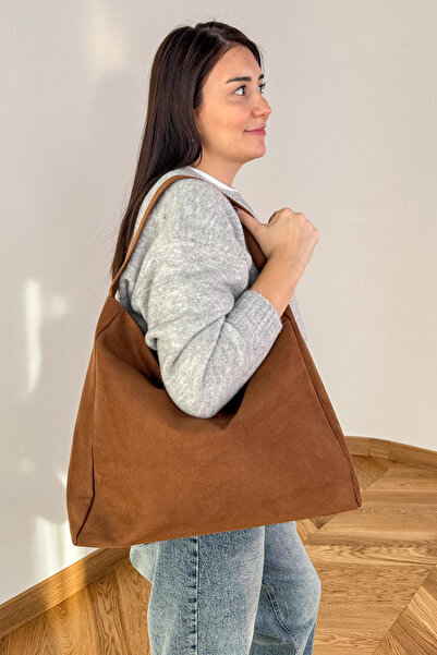 Cappmoda Çnt-3038 Tan Suede Mng Equivalent Model Zippered Shoulder Bag