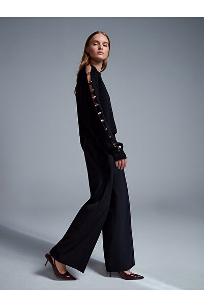 Dilvin 72196 Loose Cut Fabric Trousers-Black