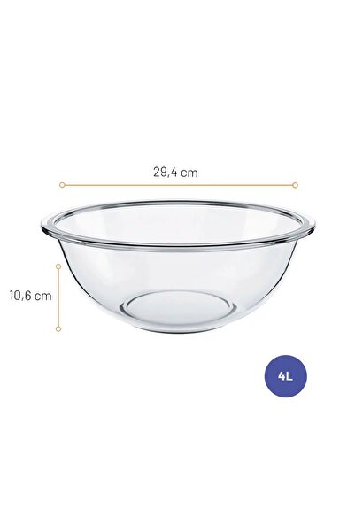 Marinex Glass Bowl Plus 4 L - Large Durable Heat-Resistant Mixing & Serving Bowl, Transparent