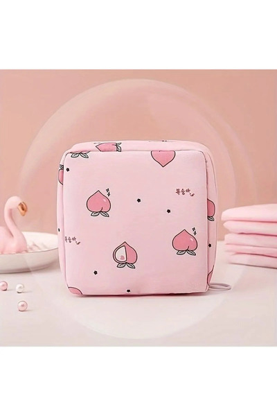 BALCI HEDİYELİK Cute Peach Patterned Multi-Purpose Pad Bag, Makeup Bag, Cosmetic Bag, Buckle Bag