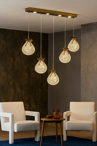 Avize 5 Lİ SIRALI GOLD KURDELE