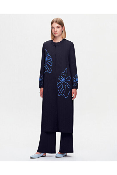 MISS DALIDA T25K-9008 Çiçek Desenli Agraf Kapama Uzun Hırka BLACK