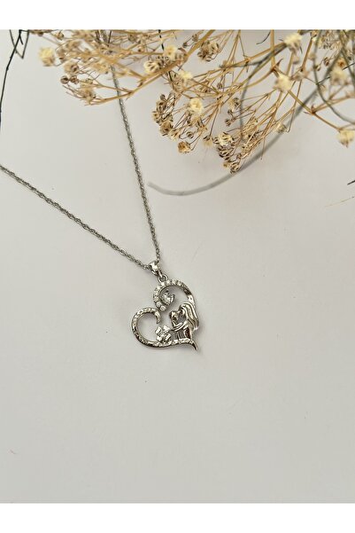 mibrillo قلادة على شكل قلب فولاذي مع شخصية الأم والطفل (هدية عيد الأم)