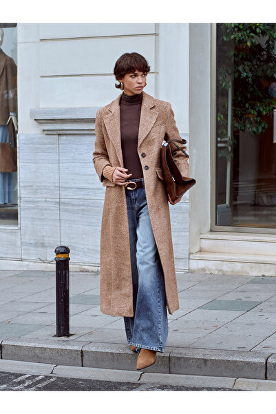 Dilvin 65478 Triko Kol Detaylı Kaban-Camel