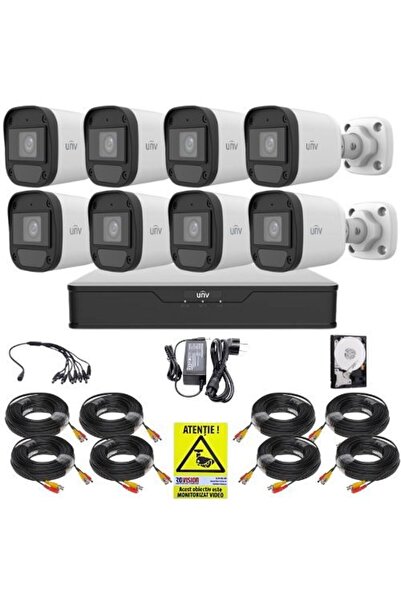 Uniview Sistem de supraveghere Uniview, 8 camere 5MP, imagini color noaptea, lumină albă 20m, DVR 8 canale 5