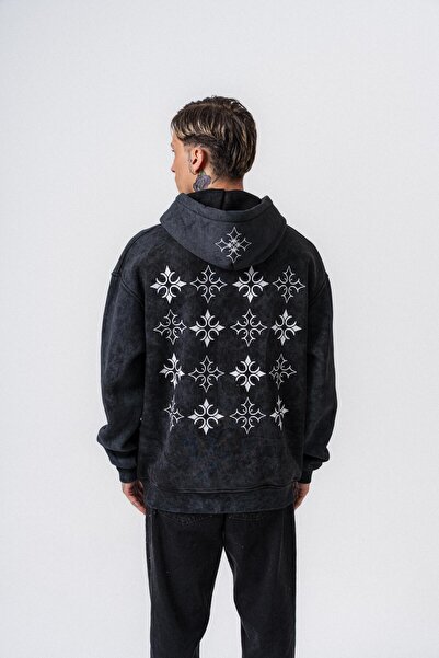 Respire Мъжка качулка с принт, подходяща за пране, в черно