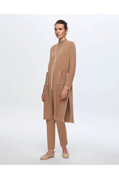 MISS DALIDA T24K-9015 Renk Şeritli Uzun Triko Hırka COMO-CAREMEL