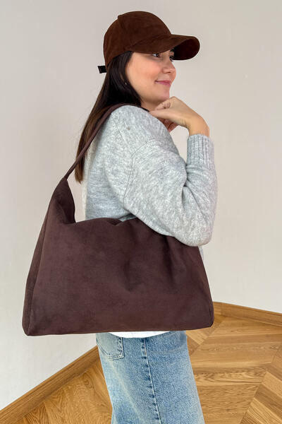 Cappmoda Çnt-3038 Bitter Brown Suede Mng Equivalent Model Zippered Shoulder Bag