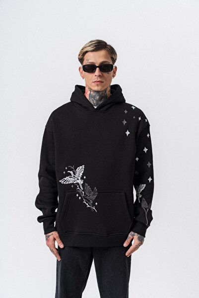 Respire Мъжка блуза с качулка без бродерия, черна