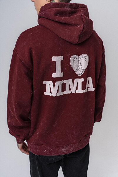 Respire Men's Mma Printed Hooded Oversize Hoodie Burgundy