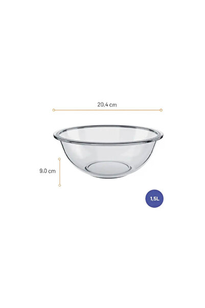 Marinex Glass Bowl Plus 1.5L – Durable Heat-Resistant Mixing & Serving Bowl, Transparent
