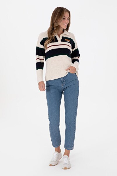 U.S. Polo Assn. Kadın Beyaz Polo Yaka Kazak 50309587-VR256
