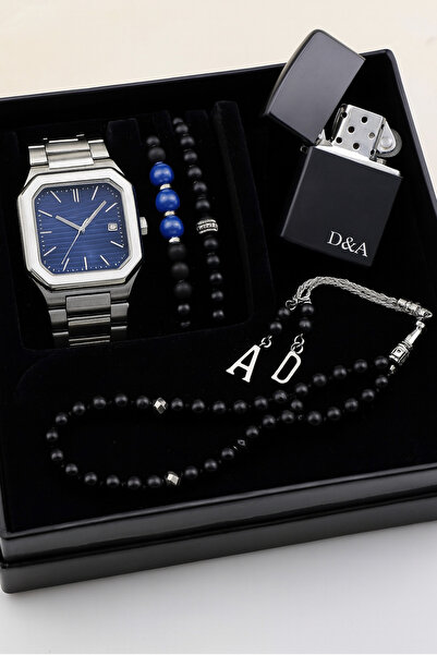 nw northwatch Kişiye Özel Erkek Hediye Seti – Gümüş Çelik Saat, Harfli Tespih...