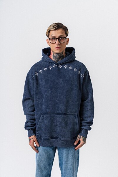 Respire Мъжка муза с принт, подходяща за пране, с качулка, в тъмносин цвят