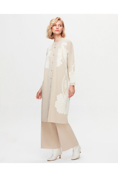 MISS DALIDA T25K-9017 Önü Çiçek Desenli Hırka YY216-BEİGE