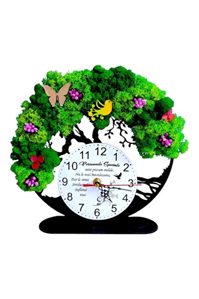OEM Ceas decorativ cu licheni „Copacul Vieții”, mesaj gravat pentru familie, nași, prieteni, 25cm