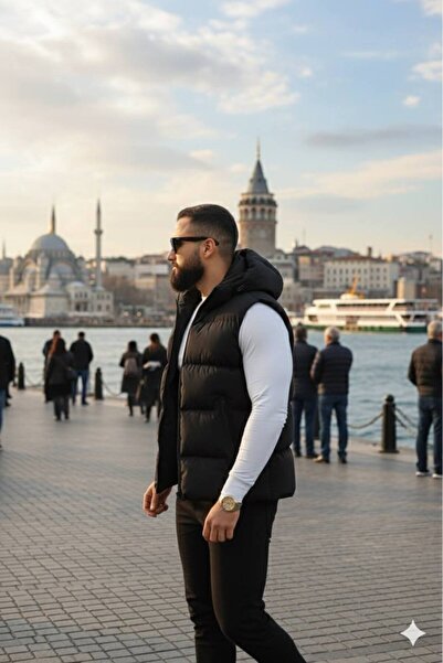 S&M CLOTHİNG New Season Hooded Waterproof Inflatable Vest