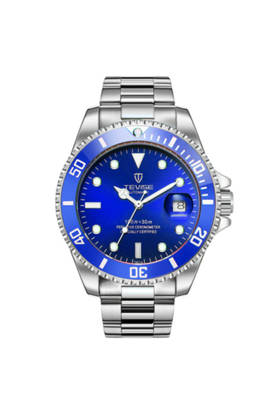 Tevise Ceas mecanic automat, oțel albastru, analogic, date de afaceri