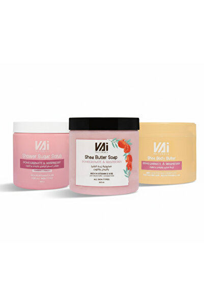 vai naturals مجموعة العناية بالبشرة بالرمان والتوت: مقشر السكر، صابون الجسم، ...