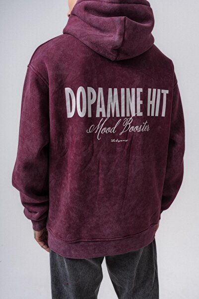 Respire Men's D. Hit Printed Hooded Oversize Hoodie Cherry