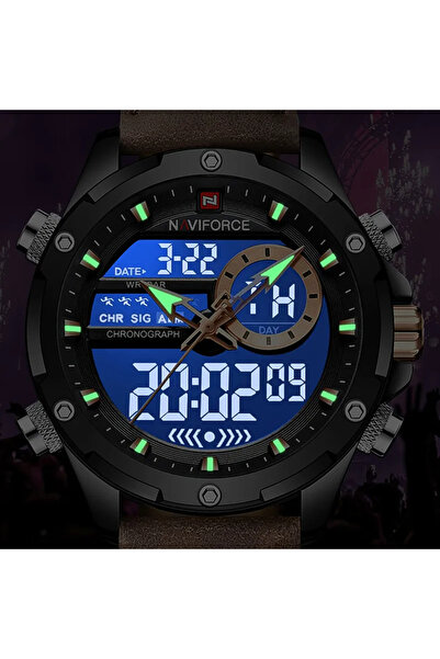 Naviforce Ανδρικό Ρολόι Χρονογράφος Casual Αναλογικό Ψηφιακό Quartz Καφέ Δέρμα
