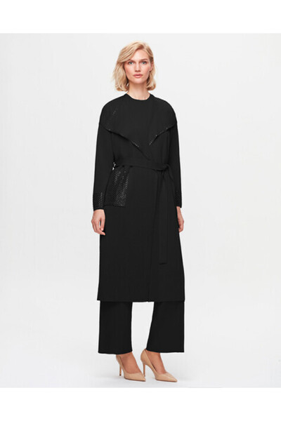MISS DALIDA T25K-9013 Cebi ve Önü Yakası Detaylı Hırka BLACK